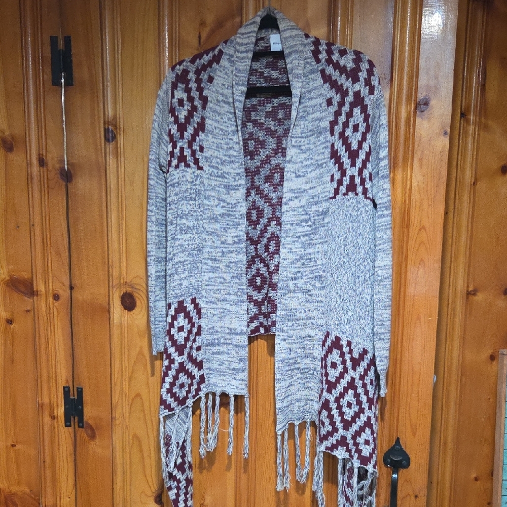 bishop + young Maroon and Beige Geometric Cardigan